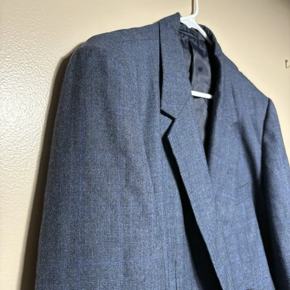 Bombay Town Japan Custom Blue Plaid Check Double Breasted Blazer Suit Coat 40